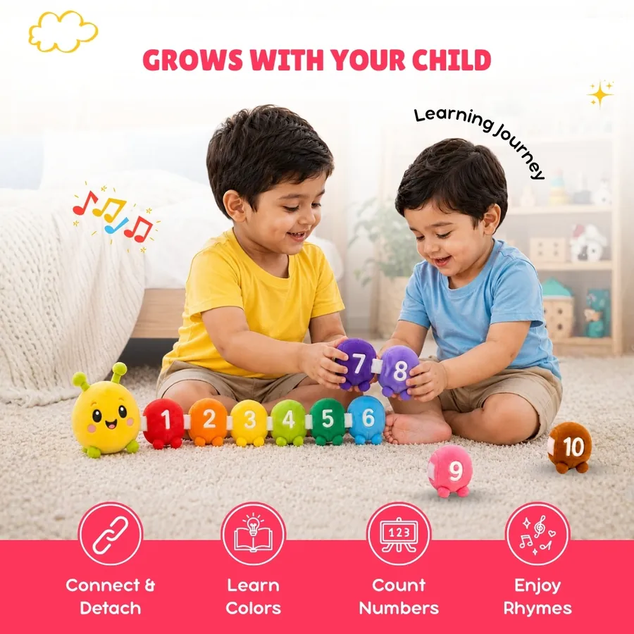 Grows with your child — connect and detach, learn colours, count numbers, enjoy rhymes